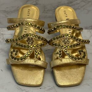 Katy Perry The anat- Microsuede Wave Woman Sandals Gold With Rhinestones Sz 5.5m